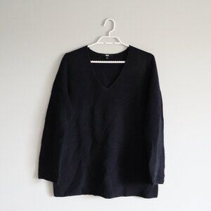 Uniqlo‎ Men's Sz Lrg Blue V-Neck Ribbed Stretch Long Sleeve Pullover Sweater